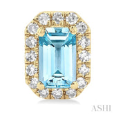 5x3 MM Octagonal Shape Aquamarine and 1/8 Ctw Single Cut Diamond Halo Semi-Precious Stud Earrings in 10K Yellow Gold